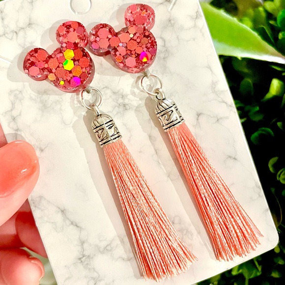Acrylic Mickey Tassel Earrings - Picture 1 of 4
